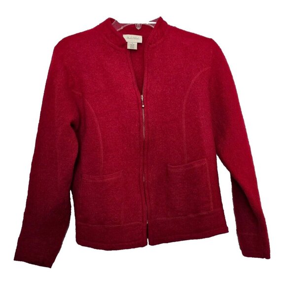 Women Studio Works 100% Wool Jacket Coat Red Zip Up Made in Australia - Picture 1 of 3